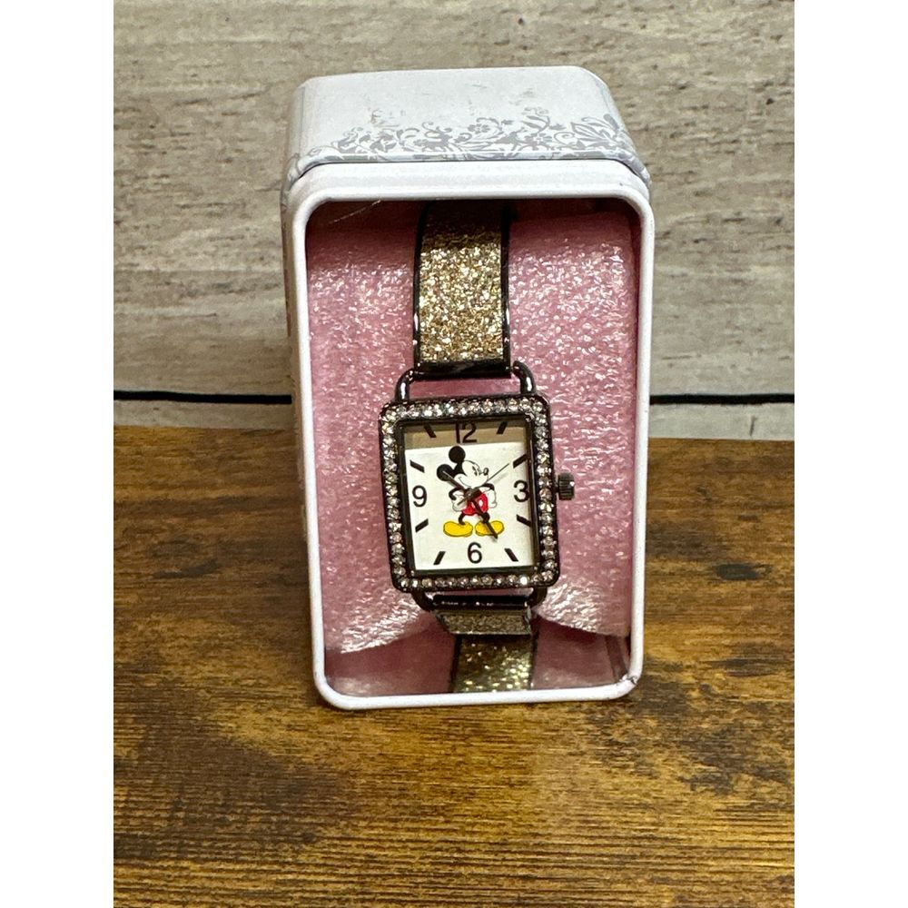 Disney Mickey Mouse‎ Women Analog Half Bangle Watch Tin Case